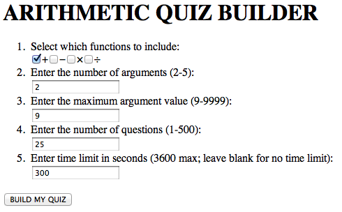 Arithmetic Quiz Builder