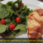 Chicken saltimbocca, swiss chard and tomato salad